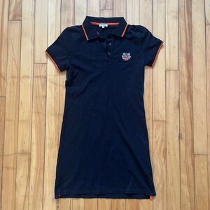 Kenzo Paris Black Orange Tiger Patch Polo Mini Dress Small